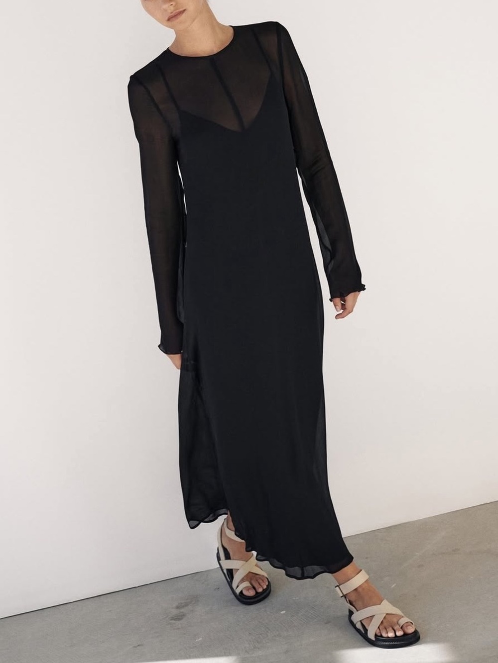 Dissh Mari Black Long Sleeve Sheer Maxi Dress - Picture 2 of 6
